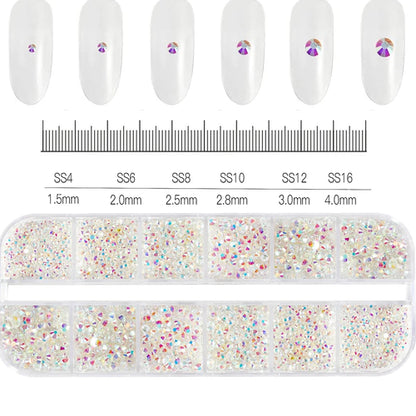 12Grids SS6-SS30 Mixed Nail Rhinestones Shiny Clear/Gold/Pink/Blue