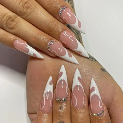 24Pcs Cute Oval False Nails Reusable And Adhesives Aesthetic False Almond Nails Complete Nail Kit Acrylic Press On Set For Gel