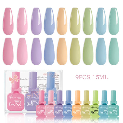 JR 9pcs 15ml gel nail polish set Including Red Pink Nude Gel Polish