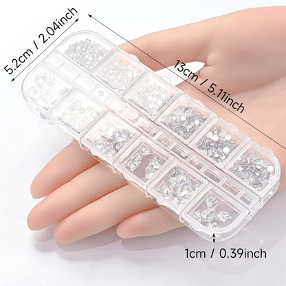 1Box 3D Clear Nail Art Rhinestones 12Shapes Mixed