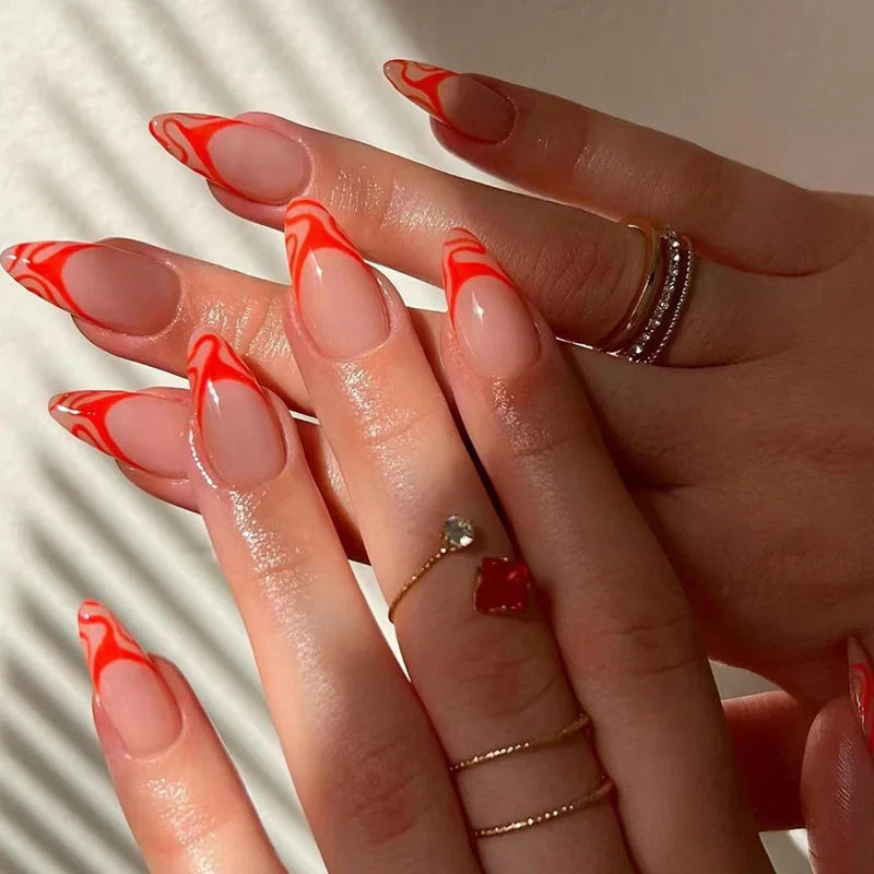 24Pcs Cute Oval False Nails Reusable And Adhesives Aesthetic False Almond Nails Complete Nail Kit Acrylic Press On Set For Gel