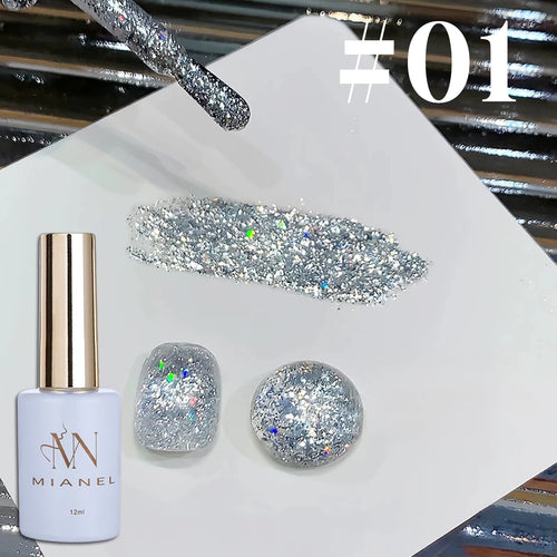 10ml 1-12pcs Gold Sparkling Platinum Nail Gel Polish Glitter Long