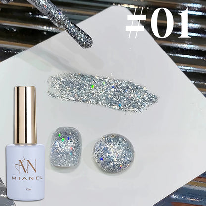 10ml 1-12pcs Gold Sparkling Platinum Nail Gel Polish Glitter Long