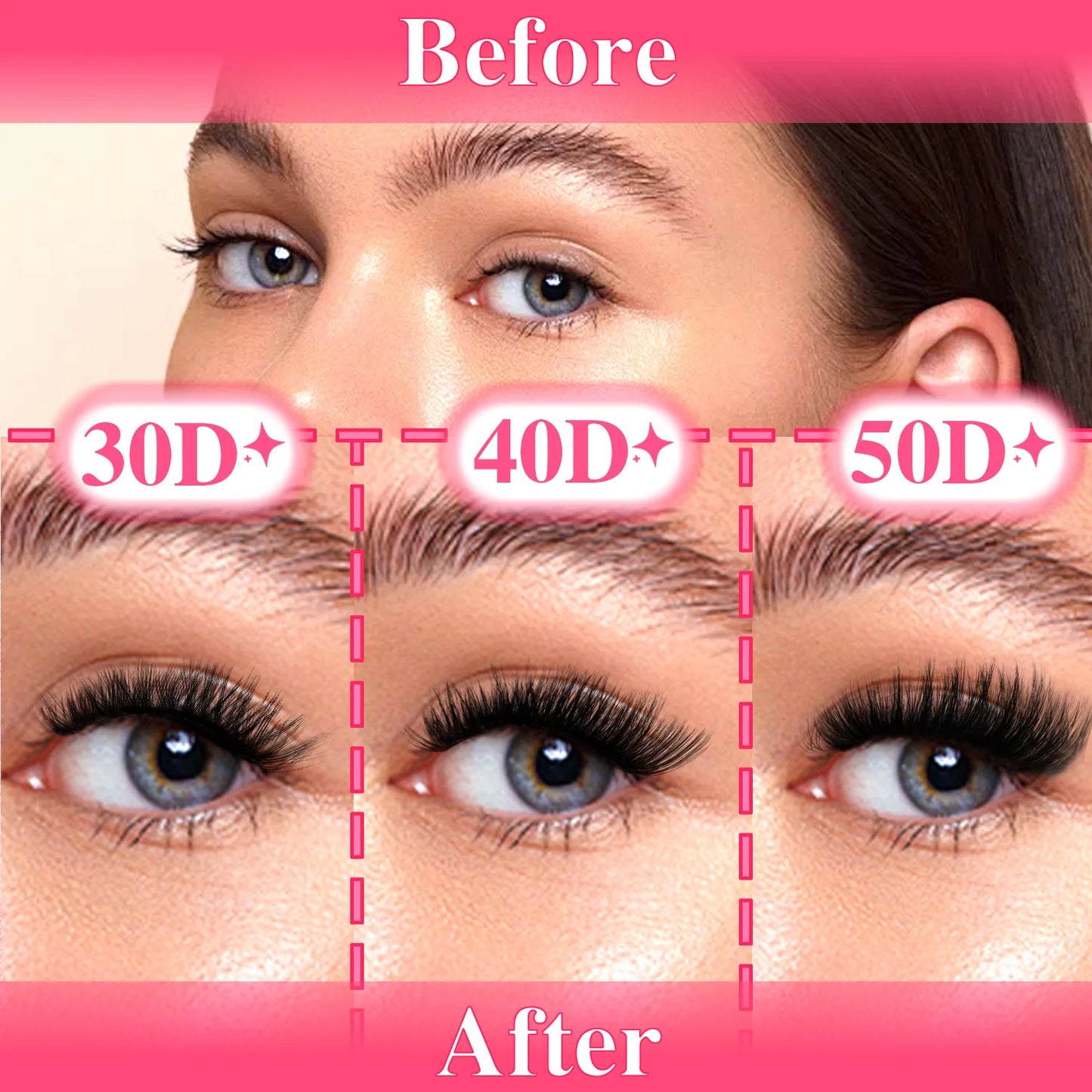 30D40D50D80D DIY Eyelash Extension Kit with Tweezers, Glue and Seal