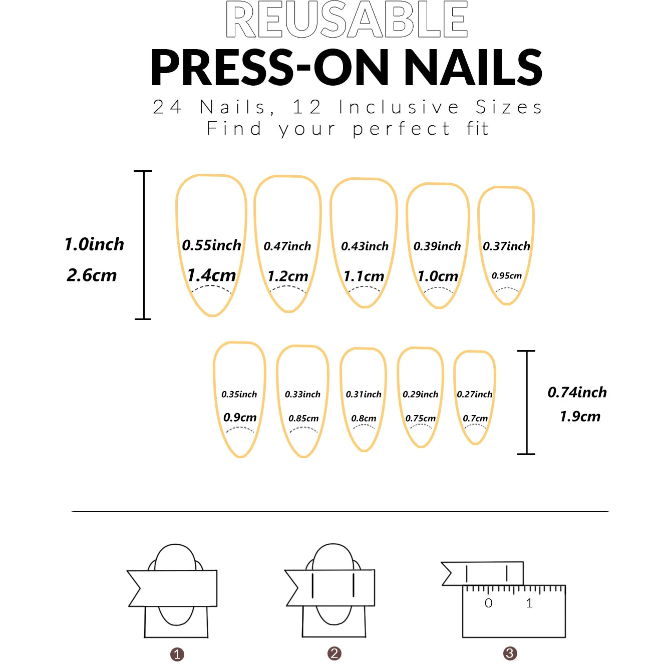 24 PCs Long Almond Shaped French Heart Nails with 1 Jelly Gel and 1