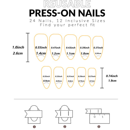 24 PCs Long Almond Shaped French Heart Nails with 1 Jelly Gel and 1