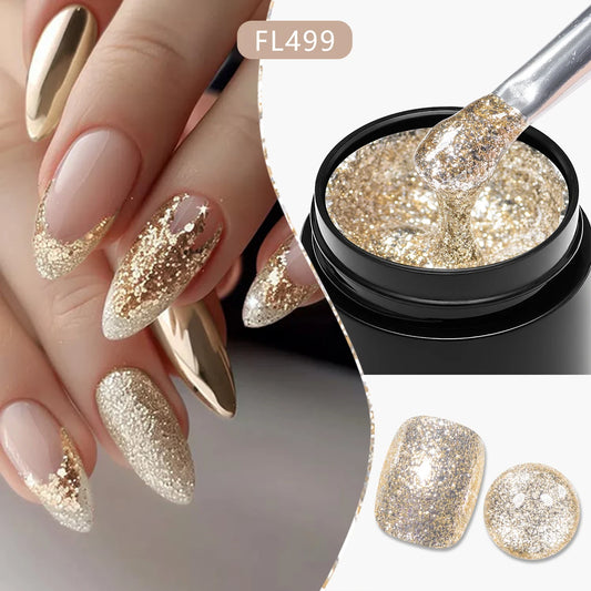 Four Lily 8ml Gold Sparkling Platinum Nail Gel Polish Glitter Long