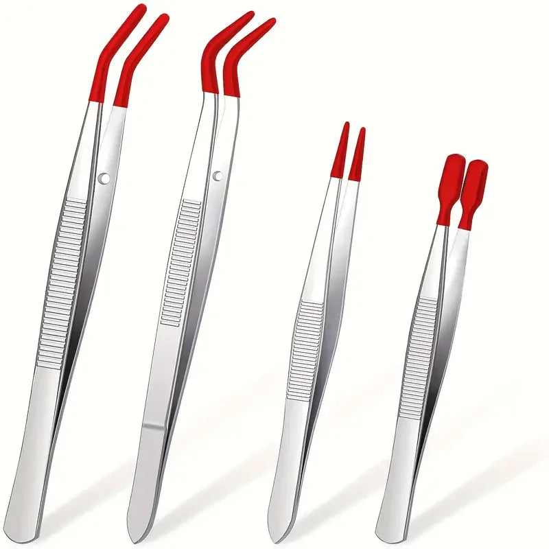 1/4 Pieces Tweezers With Rubber Tips Tweezers Rubber PVC Silicone