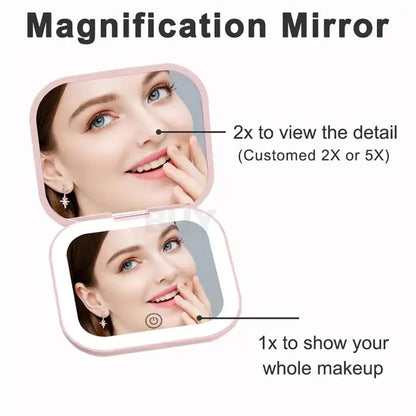 Compact Mini Gift Vanity Folding Cosmetic Mirror with Lights Portable