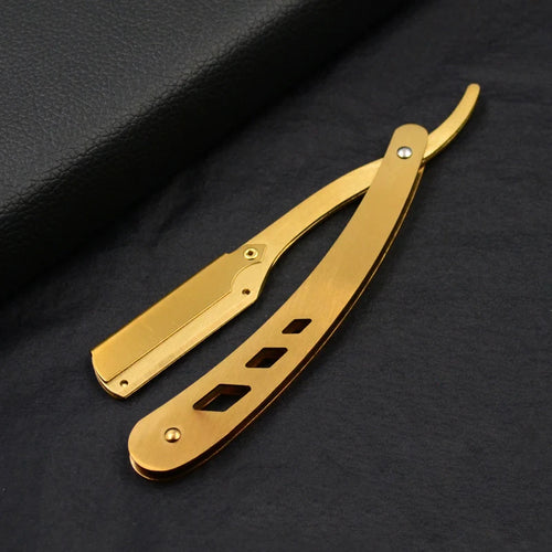 Men Shaving Barber Tools Hair Razor and Blades Antique Black Folding