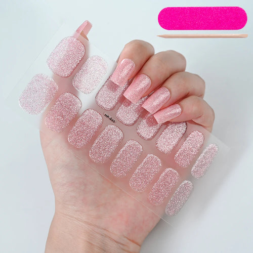 16Tips Semi-Cured Gel Nail Sticker Pure Color UV/LED Lamp Gel Nail
