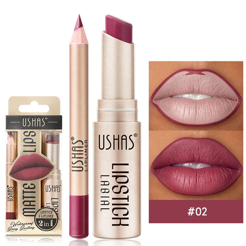 USHAS 12 Color Lip Liner + LIPSTICK Set Easy Coloring Matte Lipstick