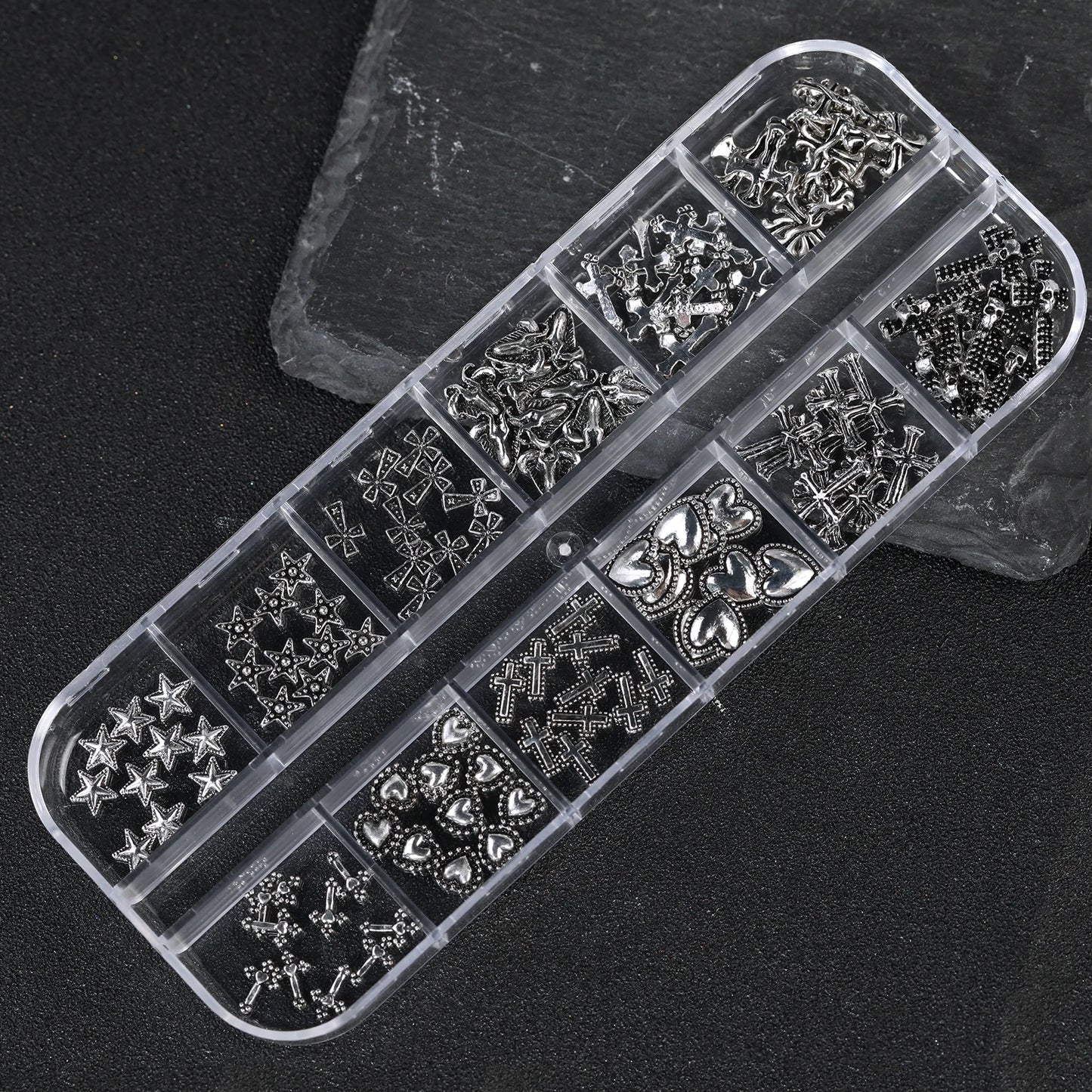 12 Gothic Punk Retro Dark Nail Jewellery 3D Cross Heart Devil Angel