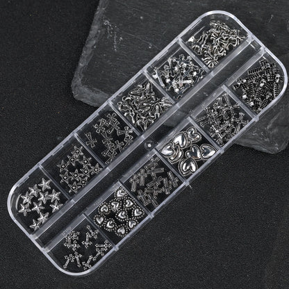 12 Gothic Punk Retro Dark Nail Jewellery 3D Cross Heart Devil Angel