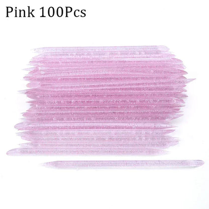 50/100pcs Reusable Double-Ended Crystal Cuticle Pusher – Professional