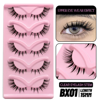 GROINNEYA 5 pairs Cat Eye Lashes Faux Mink Eyelashes Clear Band Lashes Natural Look Wispy Mink Eyelashes Full Strip Lashes