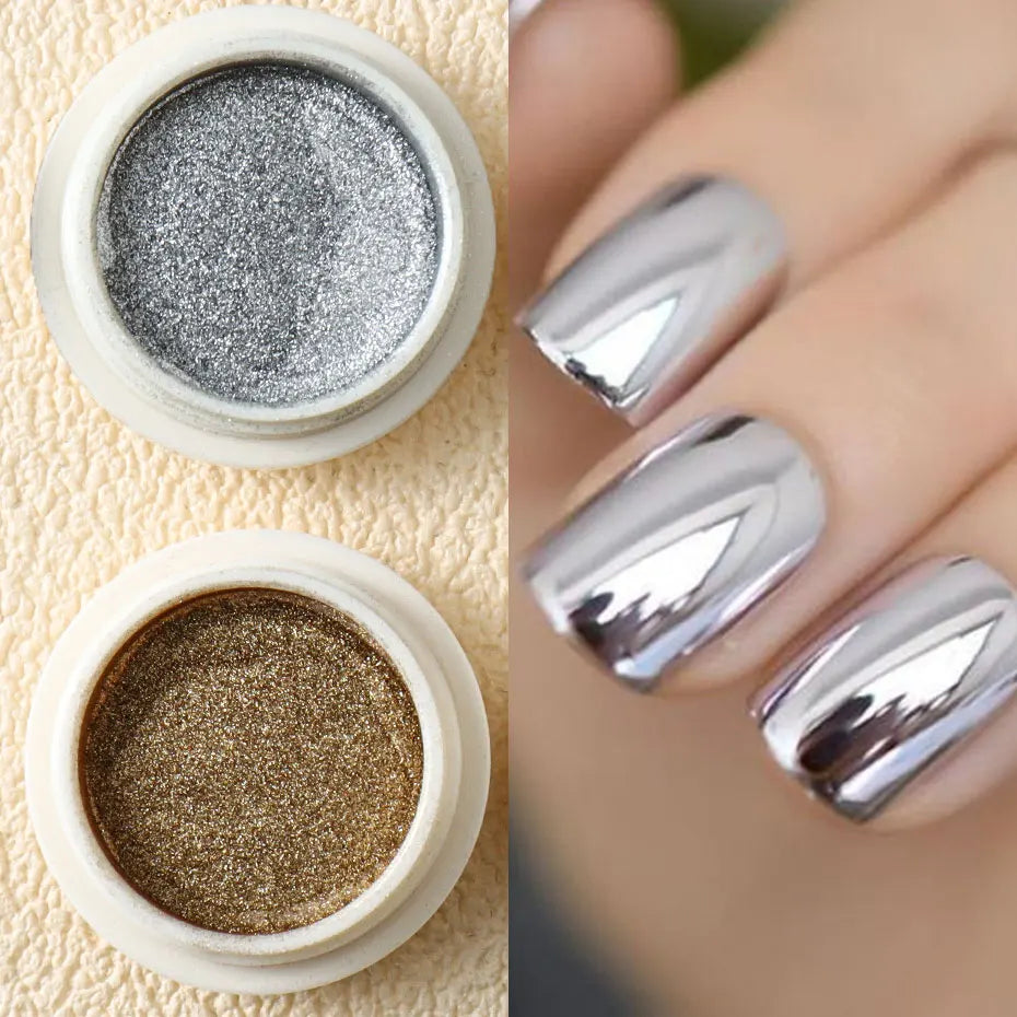 6pc Gold Metallic Mirror Glitter Nail Art Dust Rose Gold Silver Powder
