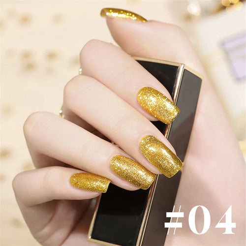 10ml 1-12pcs Gold Sparkling Platinum Nail Gel Polish Glitter Long