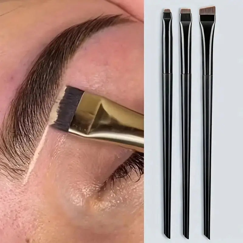 3-Piece Eyeliner & Eyebrow Brushes Set - Ultra-Fine & Flat Tips for
