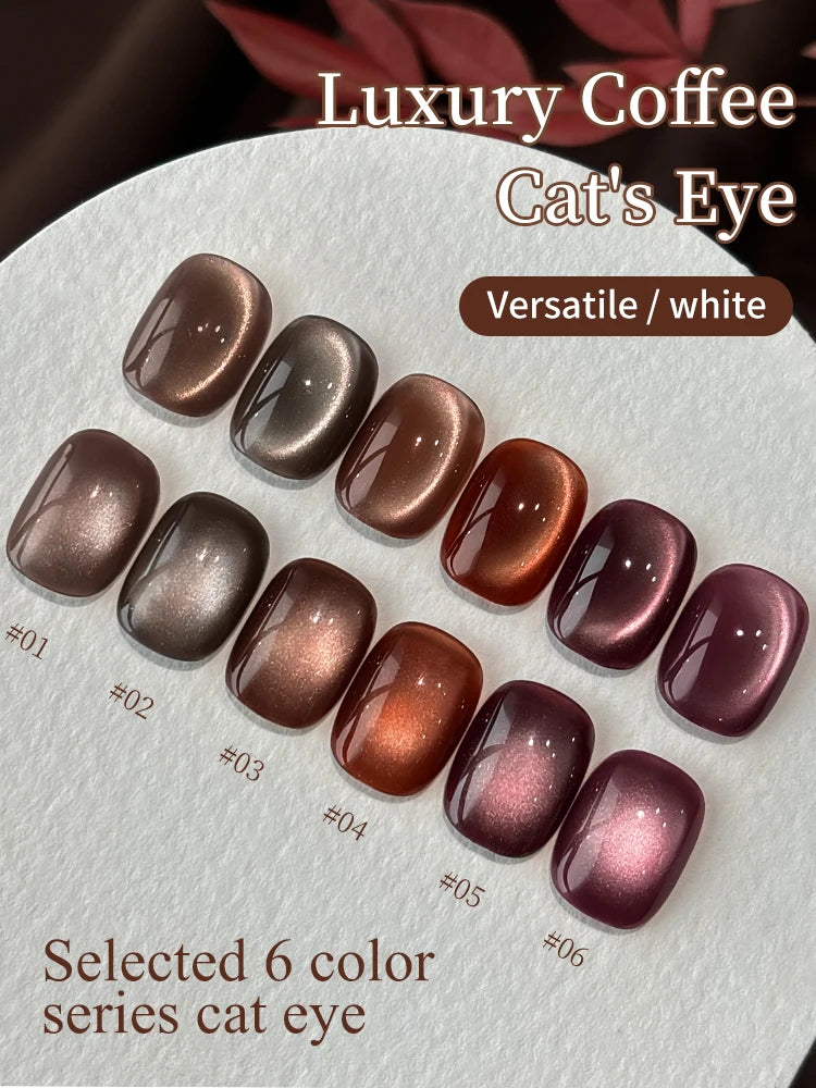 15ml 6Colors Luxury Coffee Cat's Eye Nail Gel Polish Set with Soak Off