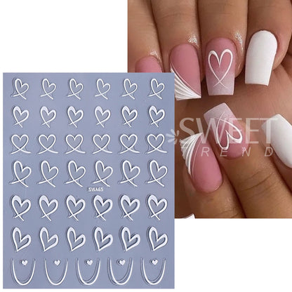 3pcs Valentine's Day Nail Art Stickers 3D Black White Pink Lines Love