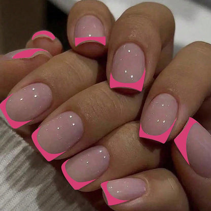 24pcs/set short square fake nails for women cute bride heart white