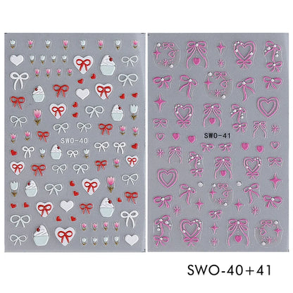 2pcs Sweet Element Nail Art Stickers Simple Flower Heart Cherry