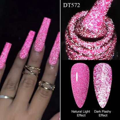 MEET ACROSS 7ml Pink Fluorescent Reflective Gel Nail Polish Glitter
