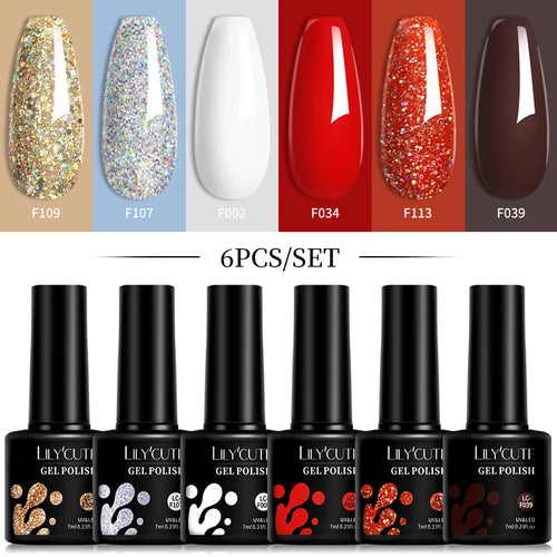 LILYCUTE 6Pcs/Set 7ML Gel DIY Nail Polish Bright Pink Semi Permanent