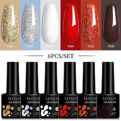 LILYCUTE 6Pcs/Set 7ML Gel DIY Nail Polish Bright Pink Semi Permanent