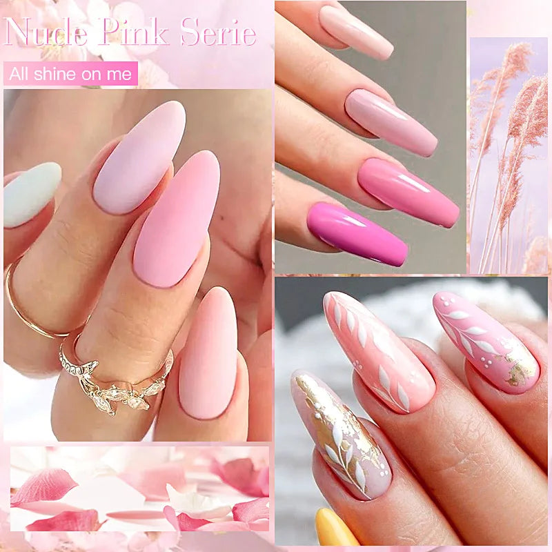 6pc All-season Gel Nail Polish Set Nude Pink Red Glitter Semi