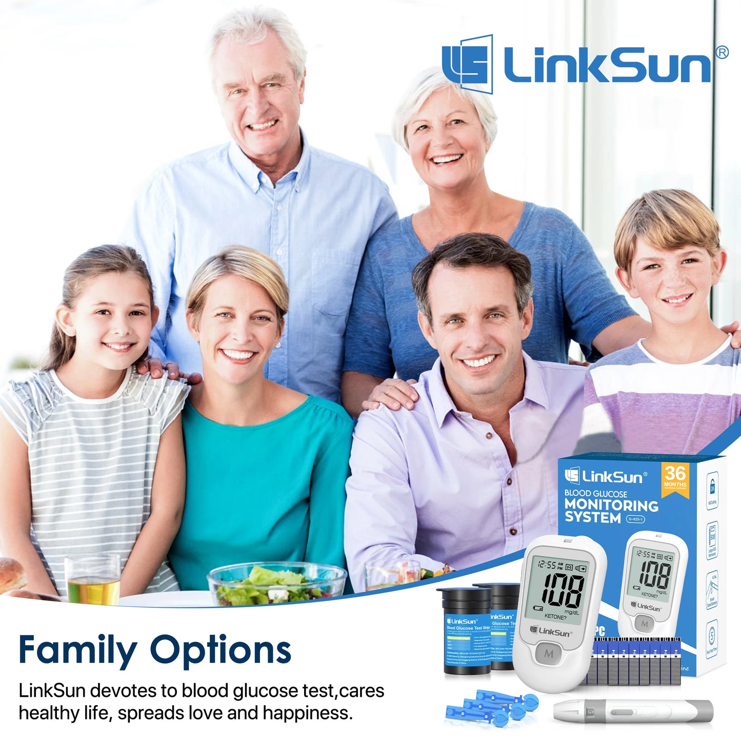 LinkSun G-425-1 Blood Glucose Meter 50/100 pcs Test Strips and Lancets