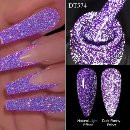 MEET ACROSS 7ml Pink Fluorescent Reflective Gel Nail Polish Glitter
