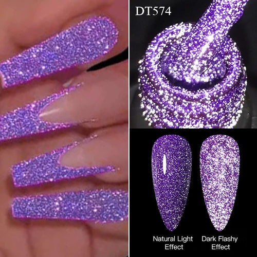 MEET ACROSS 7ml Pink Fluorescent Reflective Gel Nail Polish Glitter