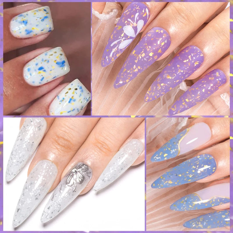 7ml Gold Foils Glitter Rubber Base Gel Nail Gel Polish Self-leveling