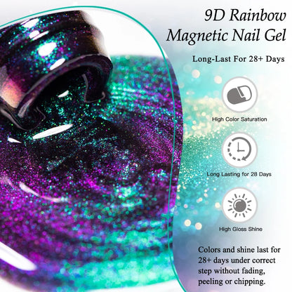 9D Rainbow Cat Magnetic Gel Nail Polish Chameleon Galaxy Effect