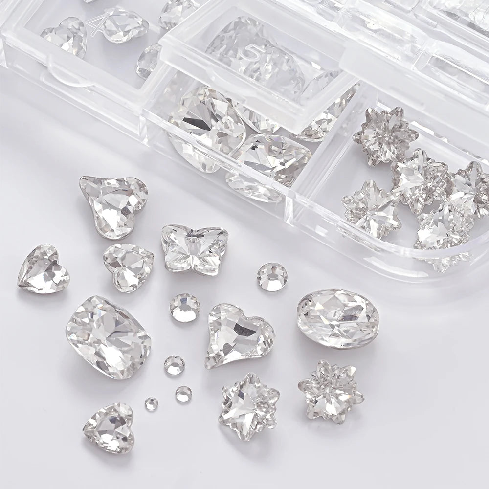 1Box 3D Clear Nail Art Rhinestones 12Shapes Mixed