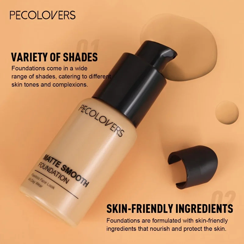 PECOLOVERS Matte Finish Liquid Foundation - Oil-Control, Waterproof,
