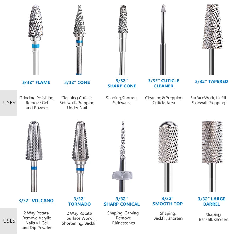 Ceramic Tungsten Carbide Nail Drill Bit Rotate Burr Milling Nail