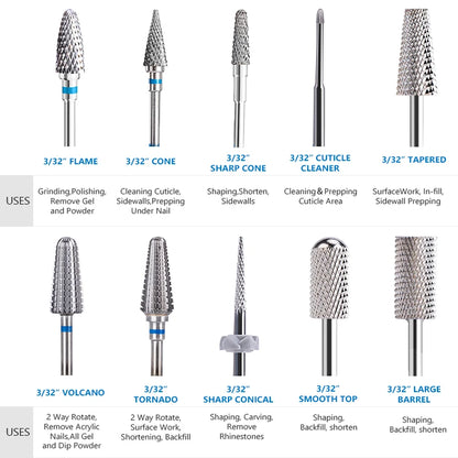 Ceramic Tungsten Carbide Nail Drill Bit Rotate Burr Milling Nail