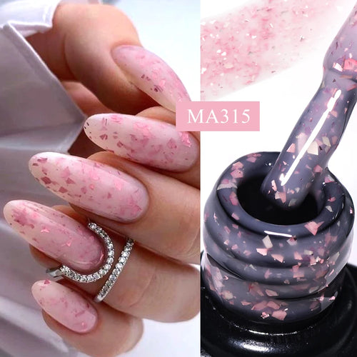 7ml Gold Foils Glitter Rubber Base Gel Nail Gel Polish Self-leveling