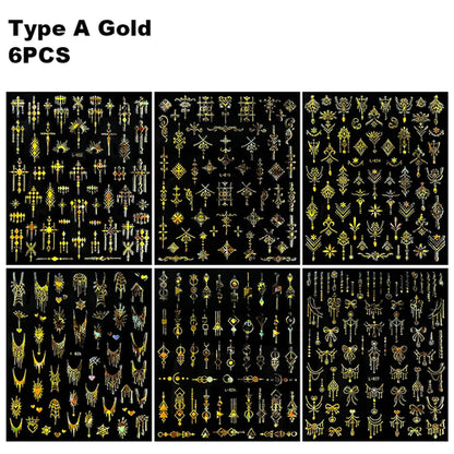 6/30Pcs Nail Stickers 3D Laser Gold Retro French Line Flower Art