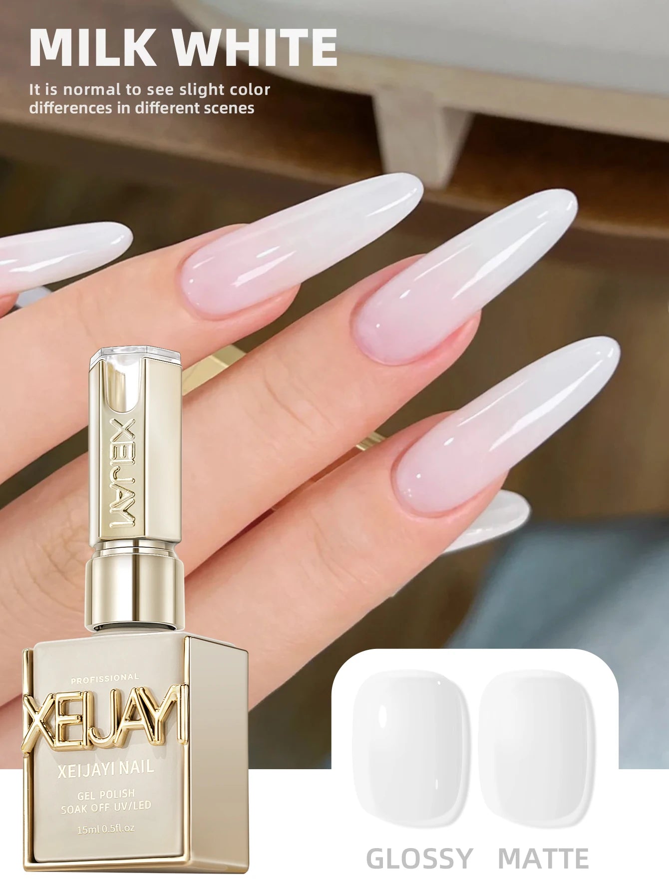 1Pc 15ML Milky White Pure Nail Polish Gel Nail Add Semi-Permanent Soak