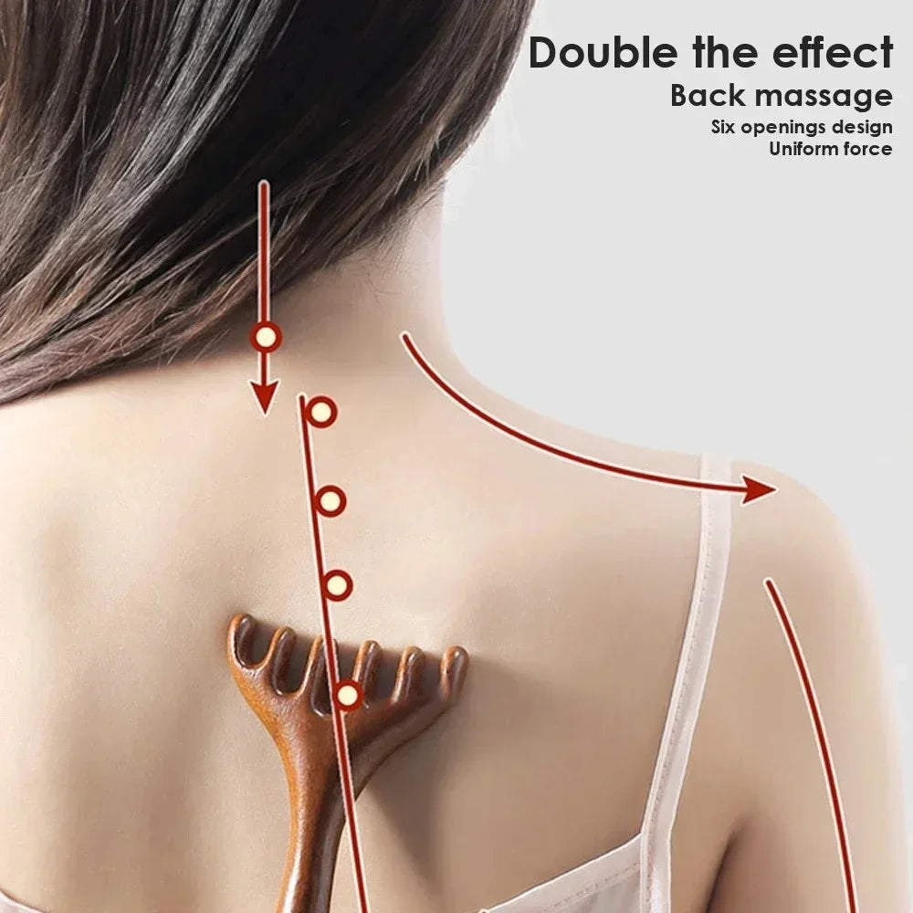 6-Claw Head Massager Wooden Meridian Massage Comb Body Gua Sha Tool