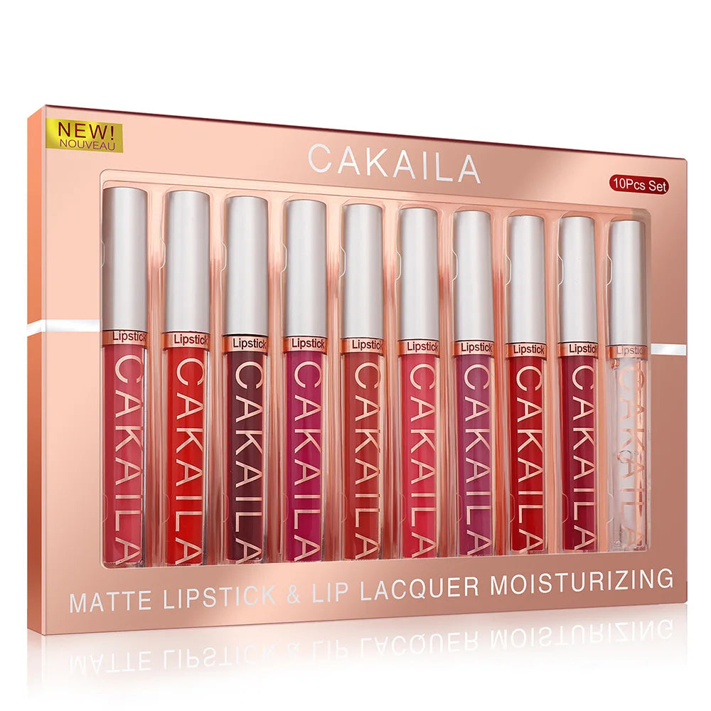 10pcs/set Nude Lip Gloss Matte Velvet Lipstick Waterproof Long-lasting