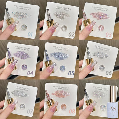 10ml 1-12pcs Gold Sparkling Platinum Nail Gel Polish Glitter Long