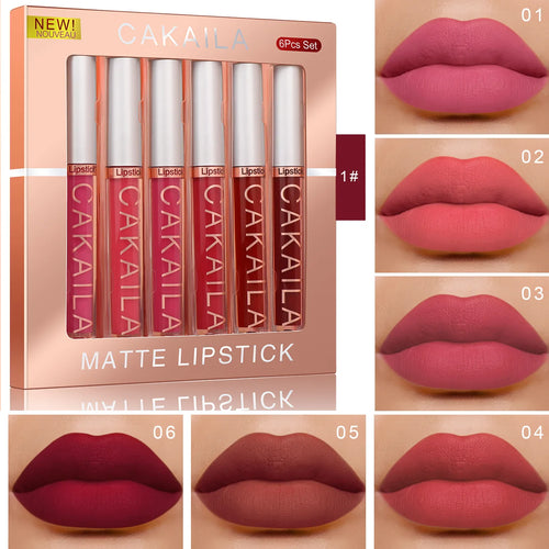 CAKAILA 6-Color Lip Gloss Lipstick Set Liquid Matte Velvet Matte
