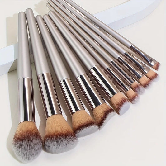 10 Pcs Champagne Gold Makeup Brushes Complete Set of Foundation Loose