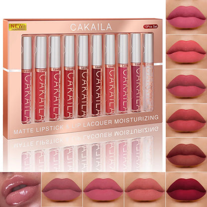 10pcs/set Nude Lip Gloss Matte Velvet Lipstick Waterproof Long-lasting