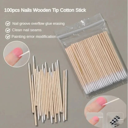 100/300/500 Nails Wooden Tip Cotton Stick Buds Disposable Ultra-Detail